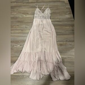Blush Lace Trim Maxi Dress